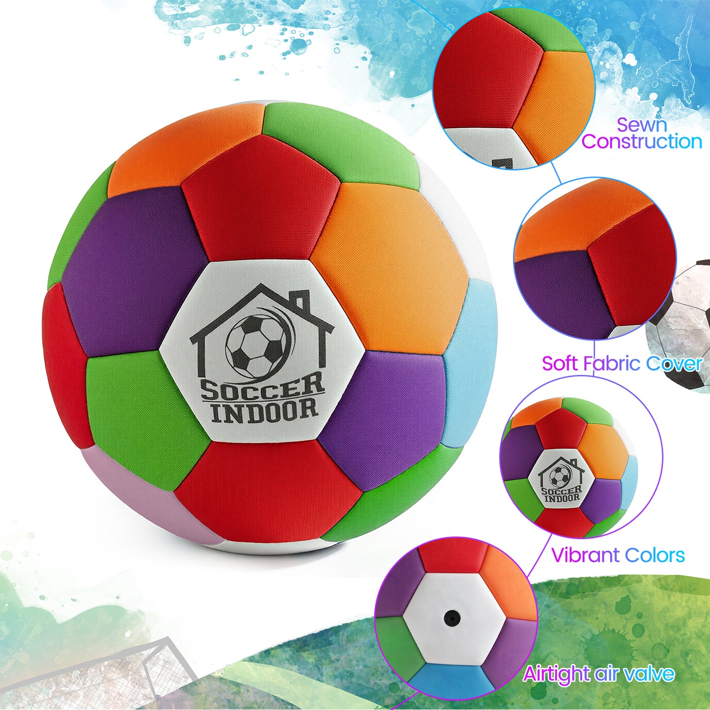 2PCS Soft Indoor Soccer Ball with Pump Felt Official Size 4 Soccer Ball Safe Foam Sport Fun Gifts for House Silent Dribble Training Home Yard Outdoor Back to School
