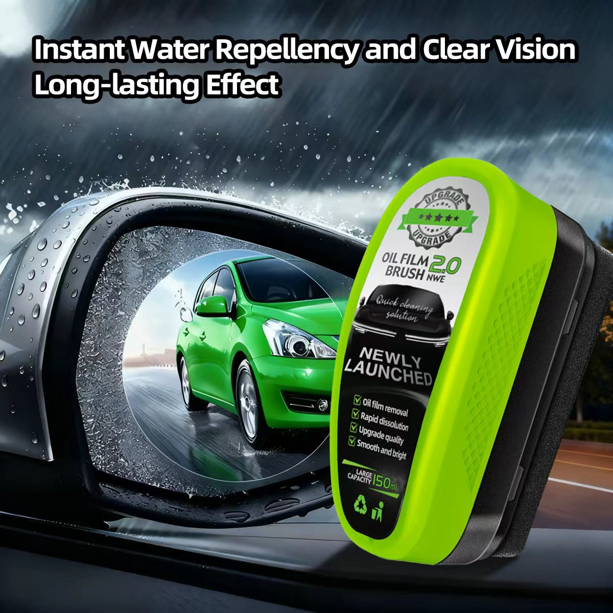 2P Oil-Free Car Glass Cleaning Brush,Oil-Free Car Glass Brushes,Oil Film Cleaner,Stain Remover for Car Use