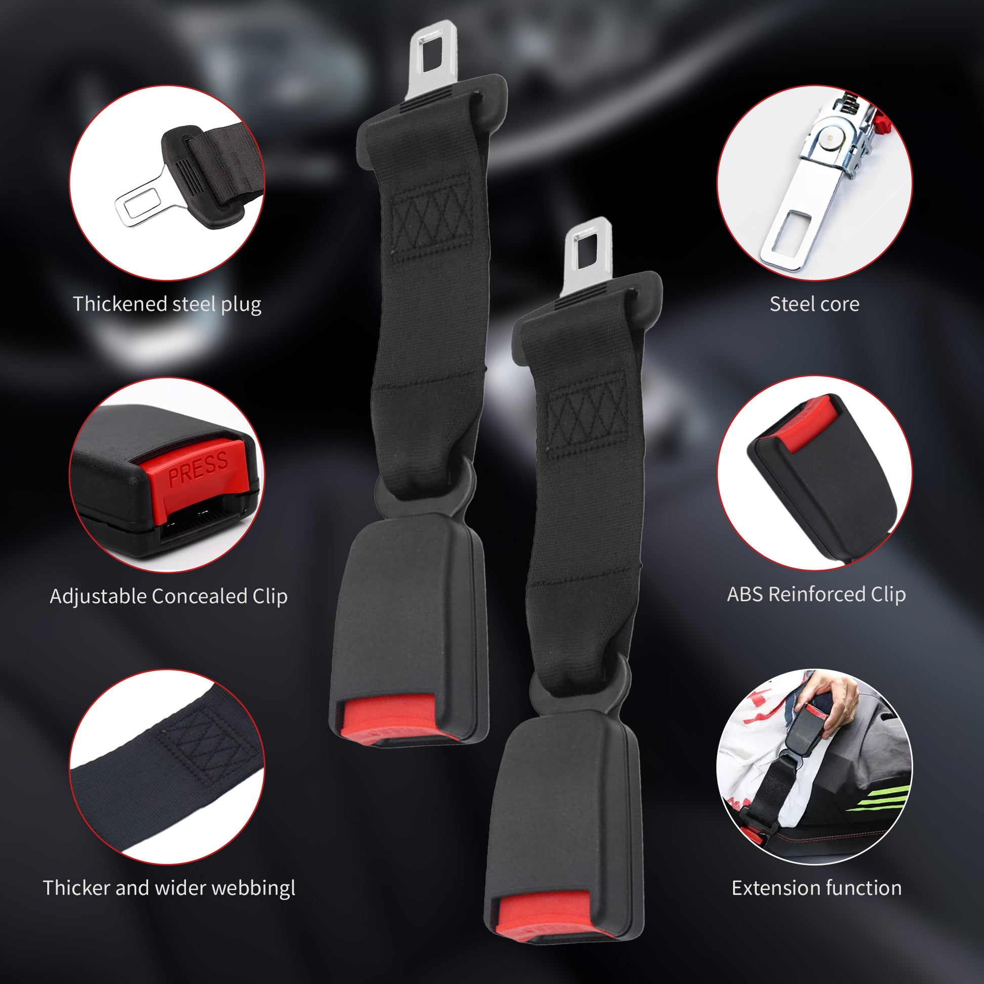 9 Inch universal seat belt extender for car SUV and truck buckles - material detail