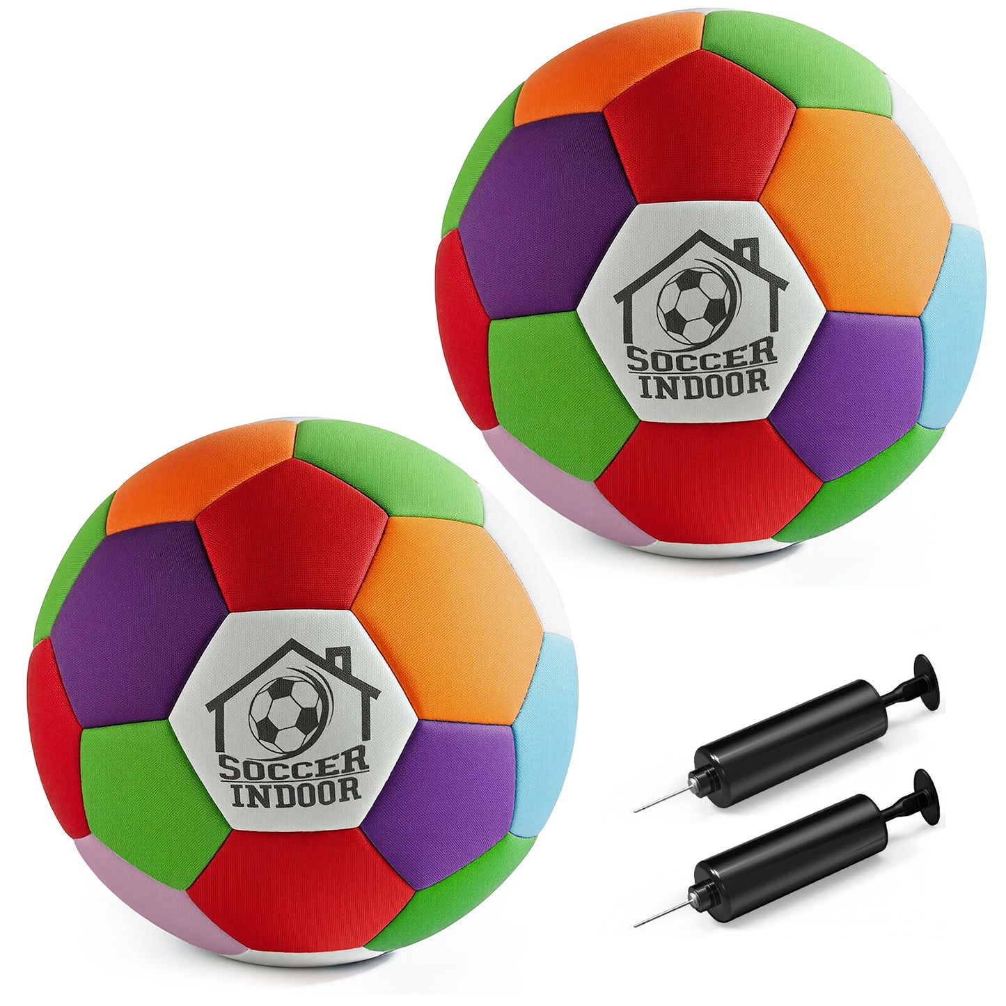 2PCS Soft Indoor Soccer Ball with Pump Felt Official Size 4 Soccer Ball Safe Foam Sport Fun Gifts for House Silent Dribble Training Home Yard Outdoor Back to School