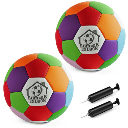 2PCS Soft Indoor Soccer Ball with Pump Felt Official Size 4 Soccer Ball Safe Foam Sport Fun Gifts for House Silent Dribble Training Home Yard Outdoor Back to School
