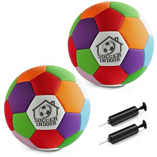 2PCS Soft Indoor Soccer Ball with Pump Felt Official Size 4 Soccer Ball Safe Foam Sport Fun Gifts for House Silent Dribble Training Home Yard Outdoor Back to School