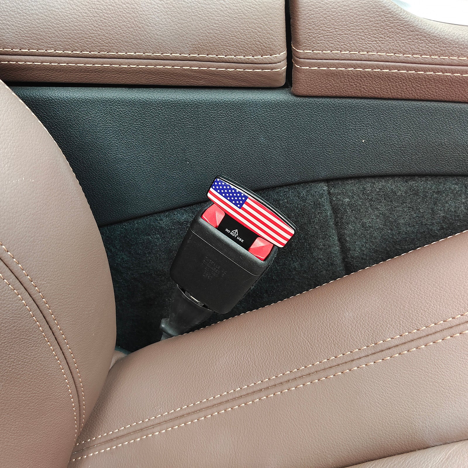 universal seat belt clip pad trim accessory in National flag for car interiors - material detail