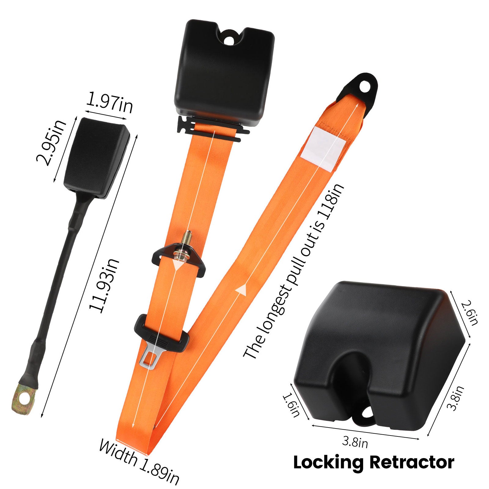 3 point universal safety belt kit for UTV van pickup and truck - size and fitment detail