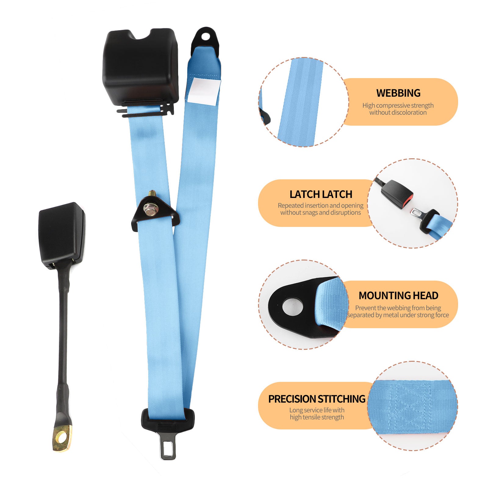 3 point universal safety belt kit for UTV van pickup and truck - material detail
