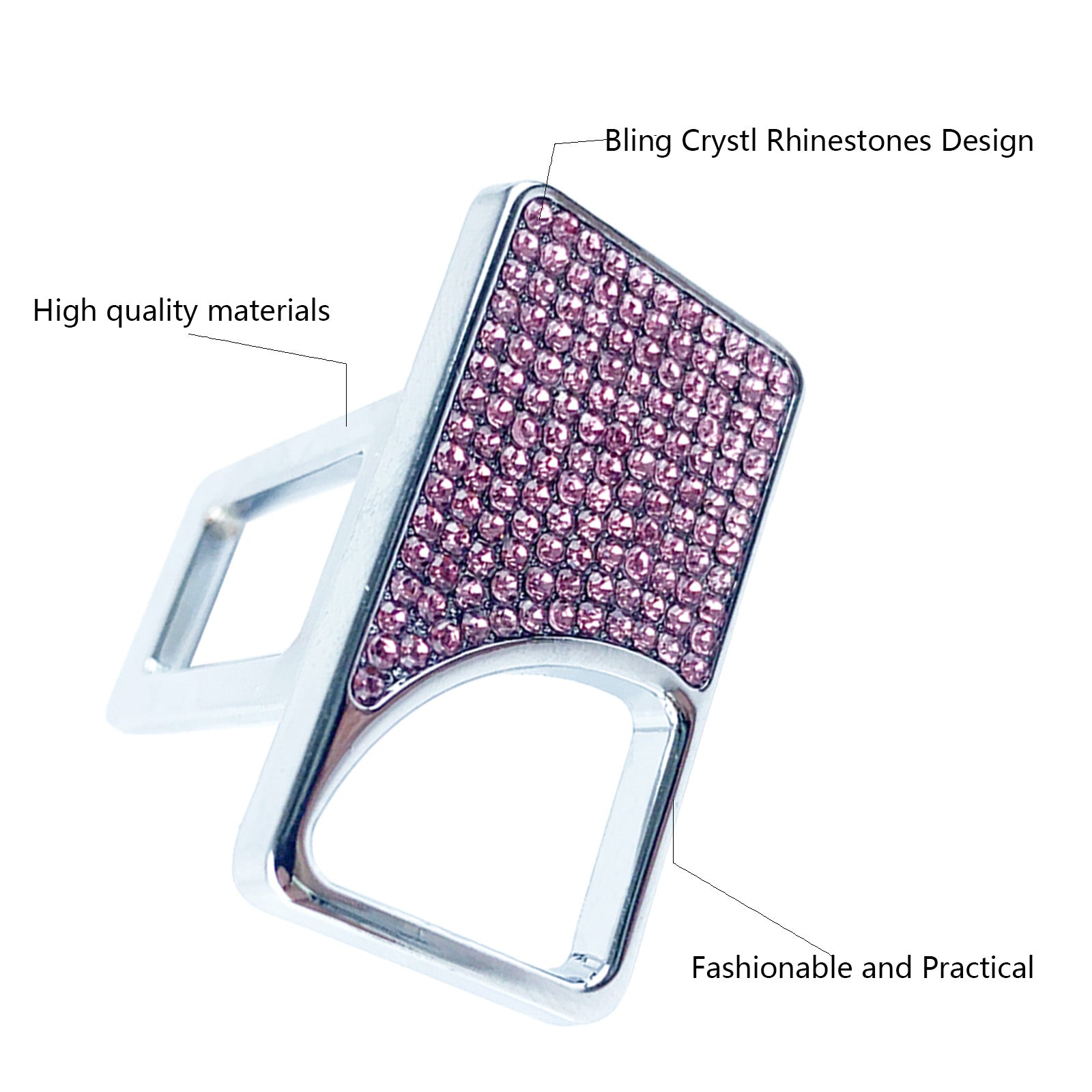 universal seat belt clip pad trim accessory in Pink Diamond for car interiors - installation detail