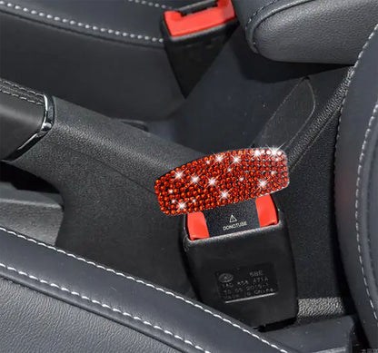 universal seat belt clip pad trim accessory in Red Diamond for car interiors - installation detail