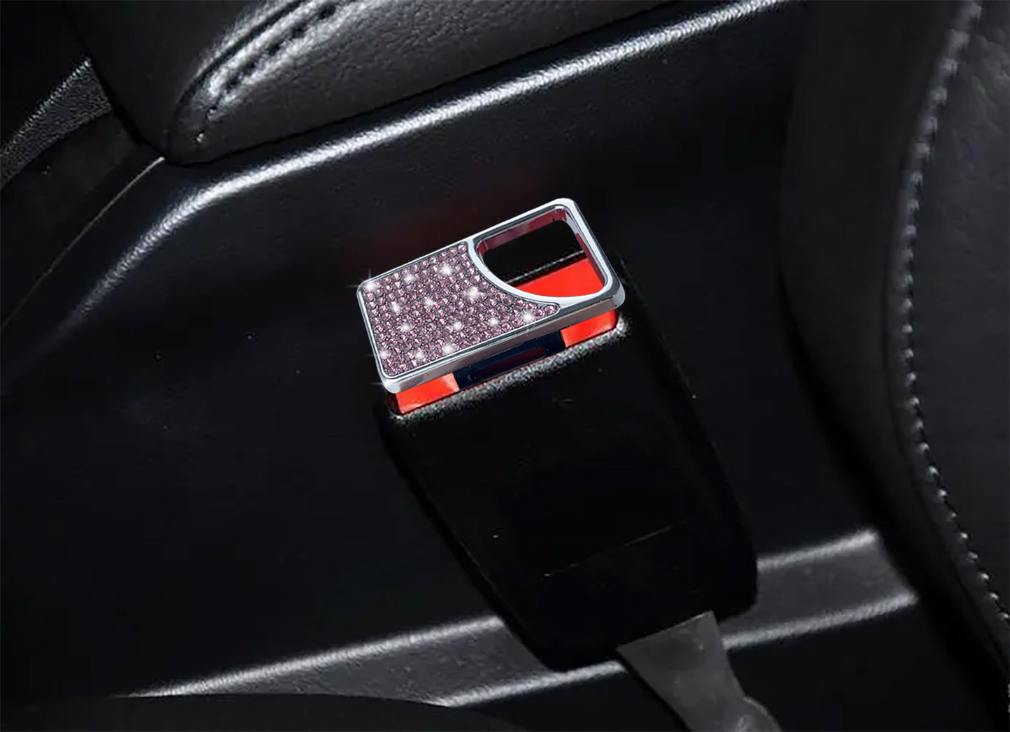 universal seat belt clip pad trim accessory in Pink Diamond for car interiors - material detail