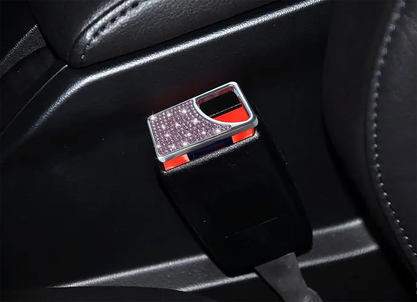 universal seat belt clip pad trim accessory in Pink Diamond for car interiors - material detail