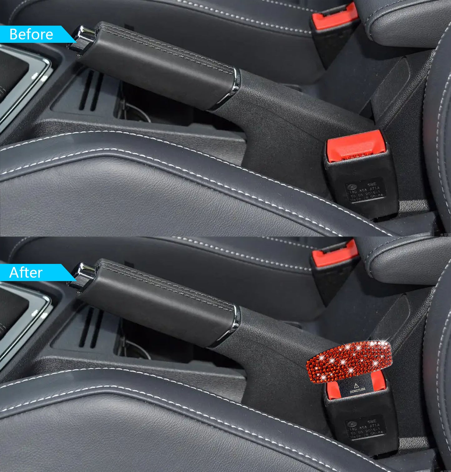 universal seat belt clip pad trim accessory in Red Diamond for car interiors - material detail
