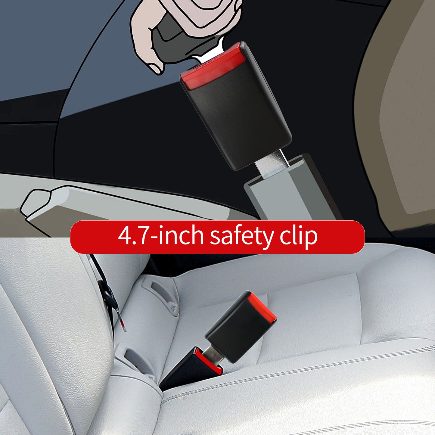 universal seat belt extender for car SUV and truck buckles - close up detail