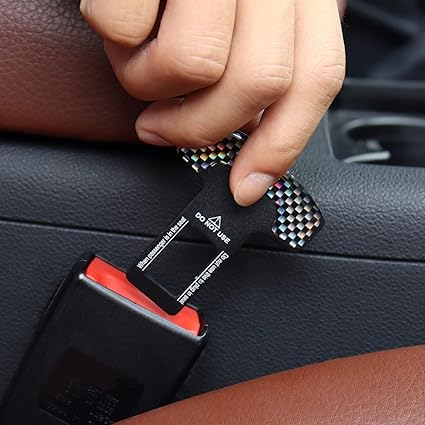 universal seat belt clip pad trim accessory in Black grid for car interiors - package contents