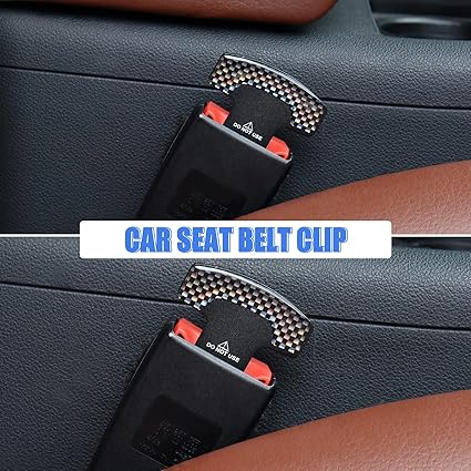 universal seat belt clip pad trim accessory in Black grid for car interiors - vehicle use example