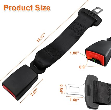 14 Inch universal seat belt extender for car SUV and truck buckles - size and fitment detail